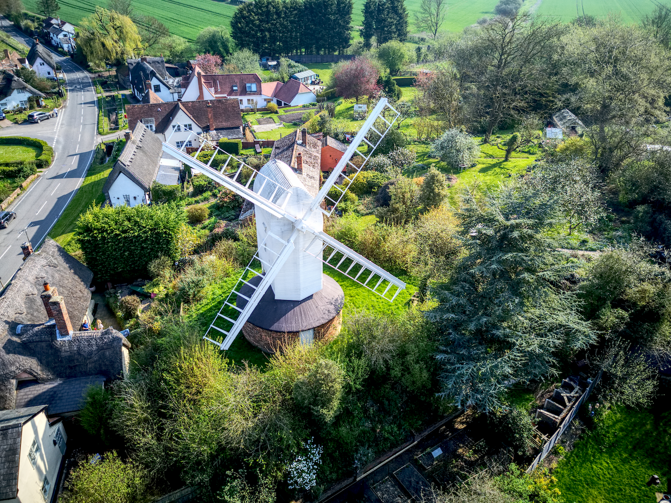 Aerial of the windmill at finchingfield